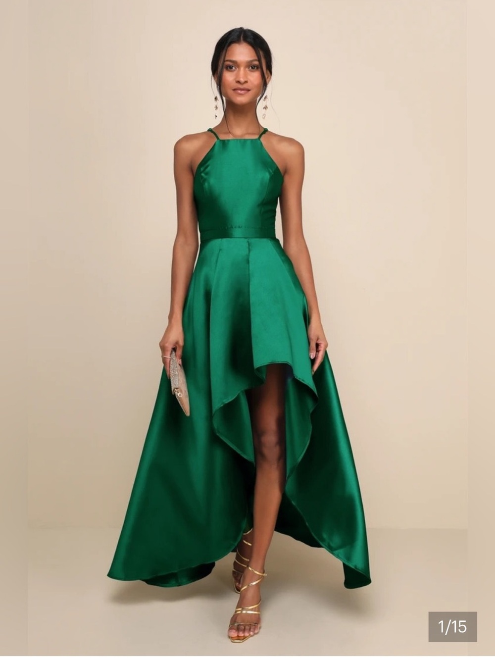 Lulus- Emerald High-Low Halter Evening Dress